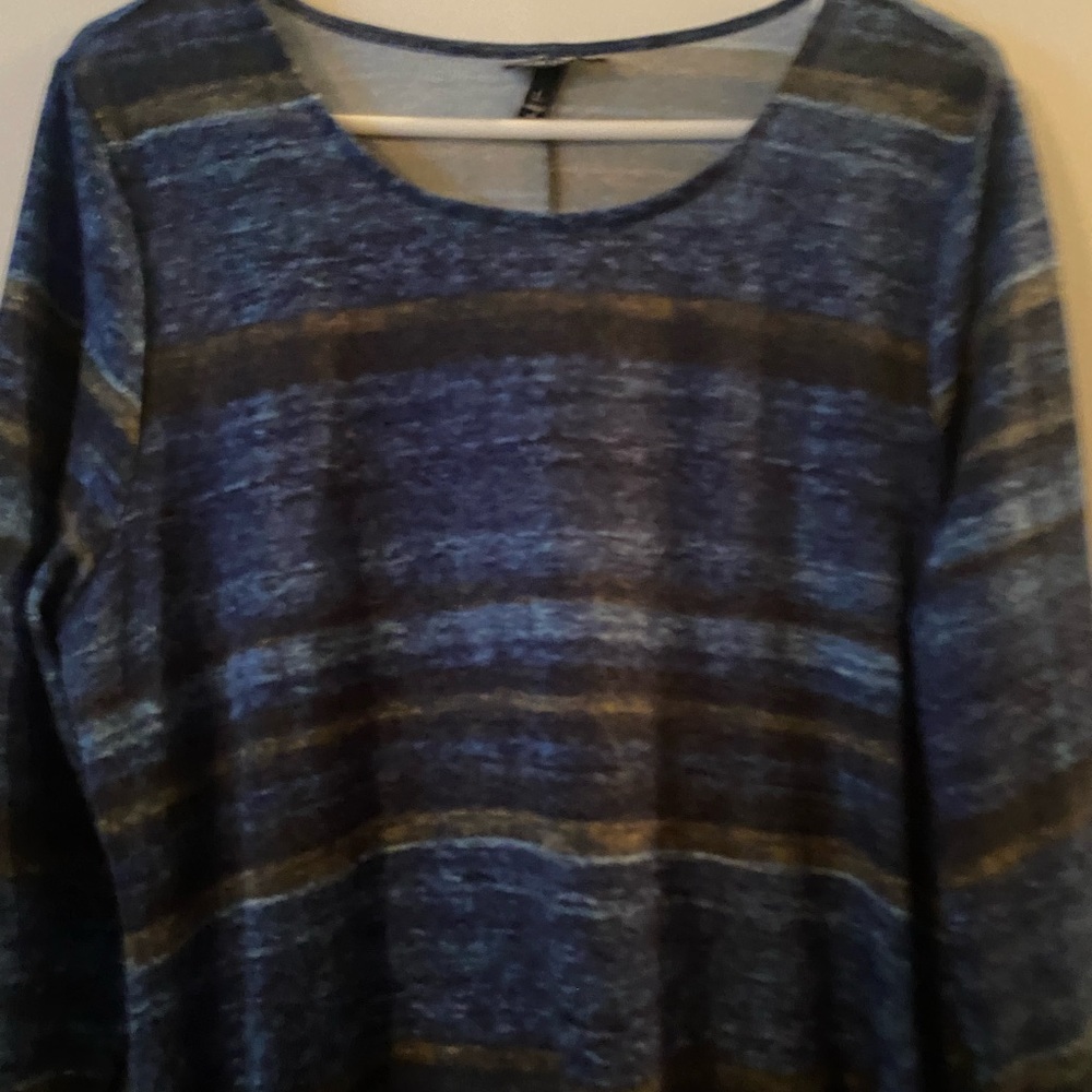 Allison Brittney Blue and Black Striped Scoop Neck Top